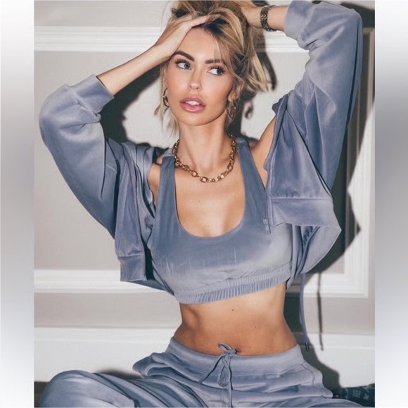 ALO Yoga Other - ALO Yoga velour glimmer steel blue Racerback Sports Bra small